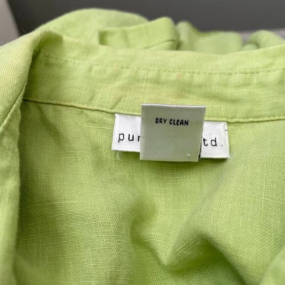 Chartreuse Linen Button Up Shirt Womens Size 14 Green Embroidered Beachy Chic - Picture 7 of 9